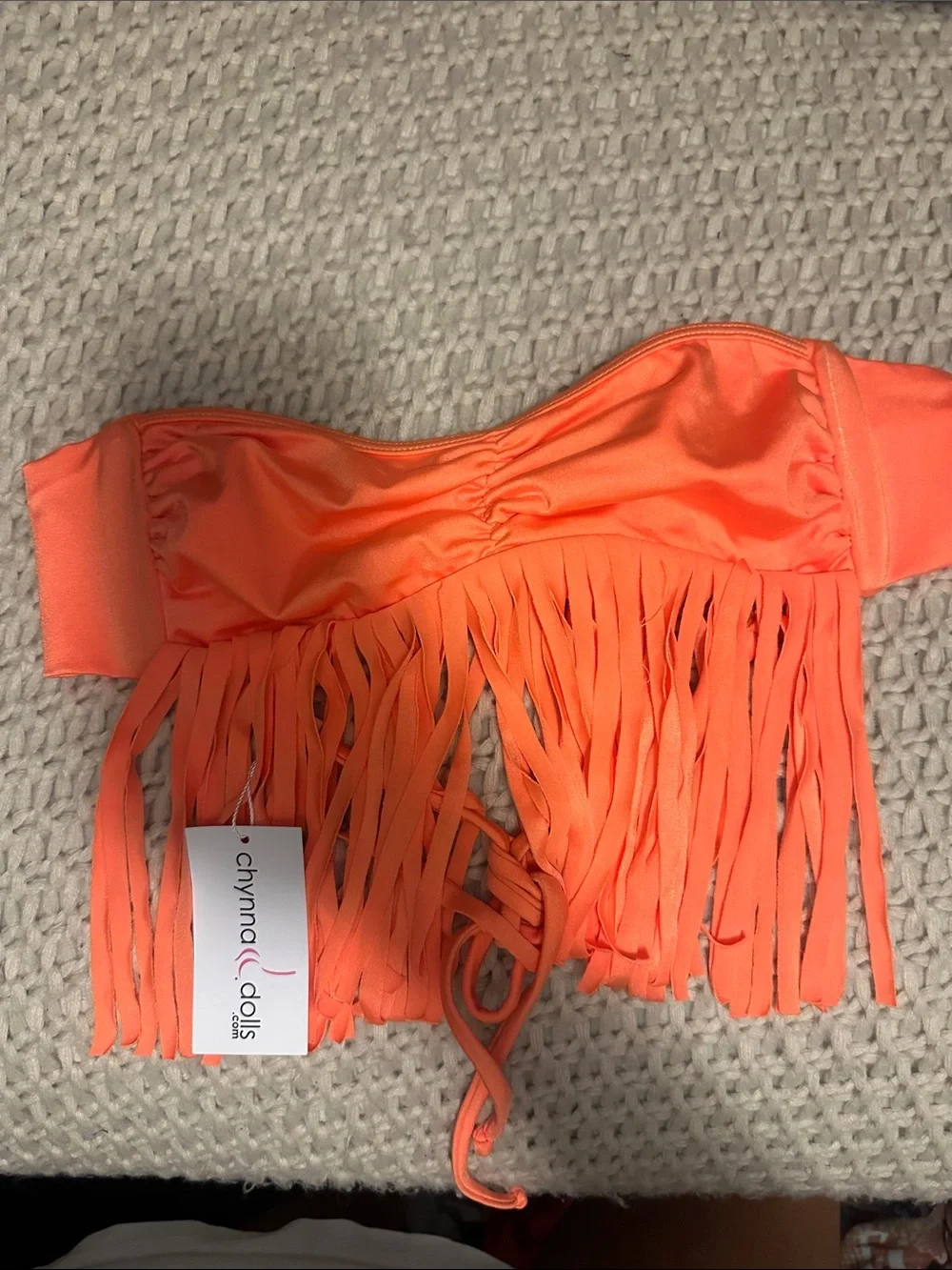 Chynna Dolls Orange Fringe Bandeau Bikini